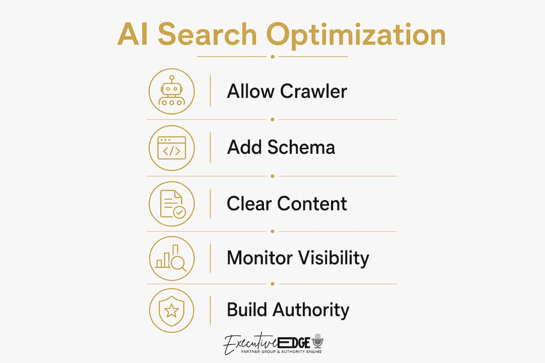 Infographic showing steps for AI search optimization