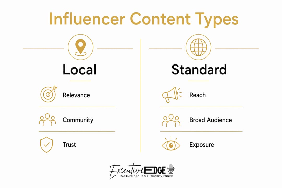 Comparison infographic of local versus standard influencer marketing