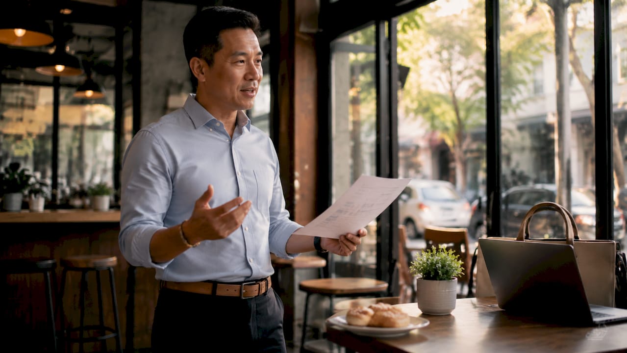 Man taking notes on educational marketing strategy