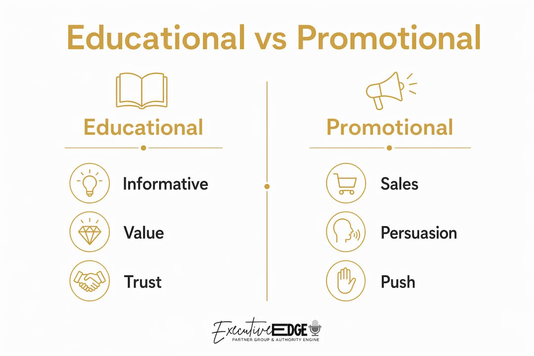 Infographic comparing educational and promotional marketing