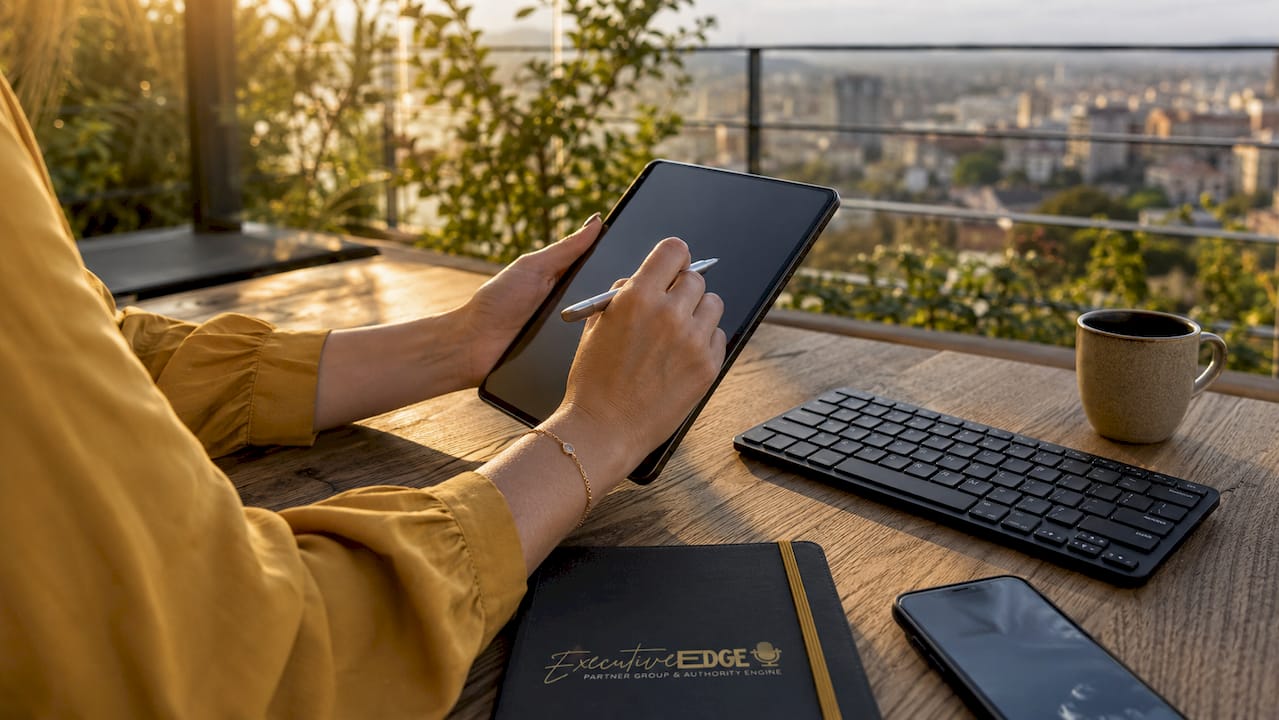 Hands editing transcript on tablet