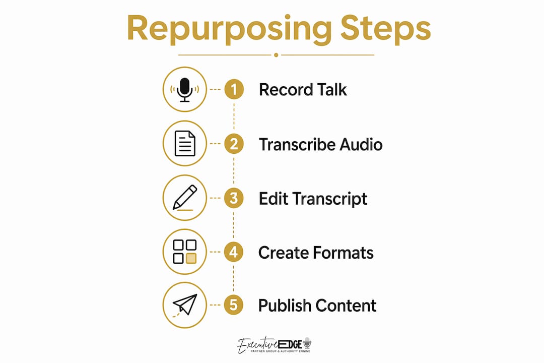 Infographic showing steps to repurpose speaking content