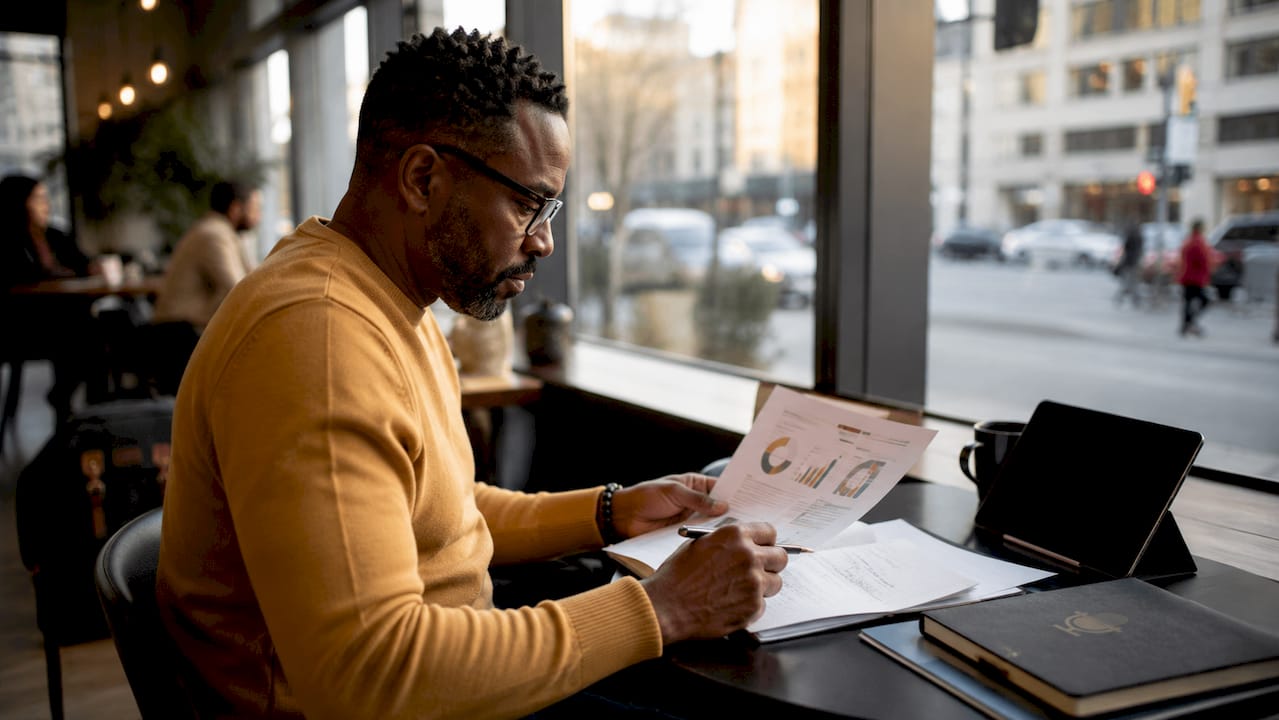 Man reviewing AI content collaboration documents