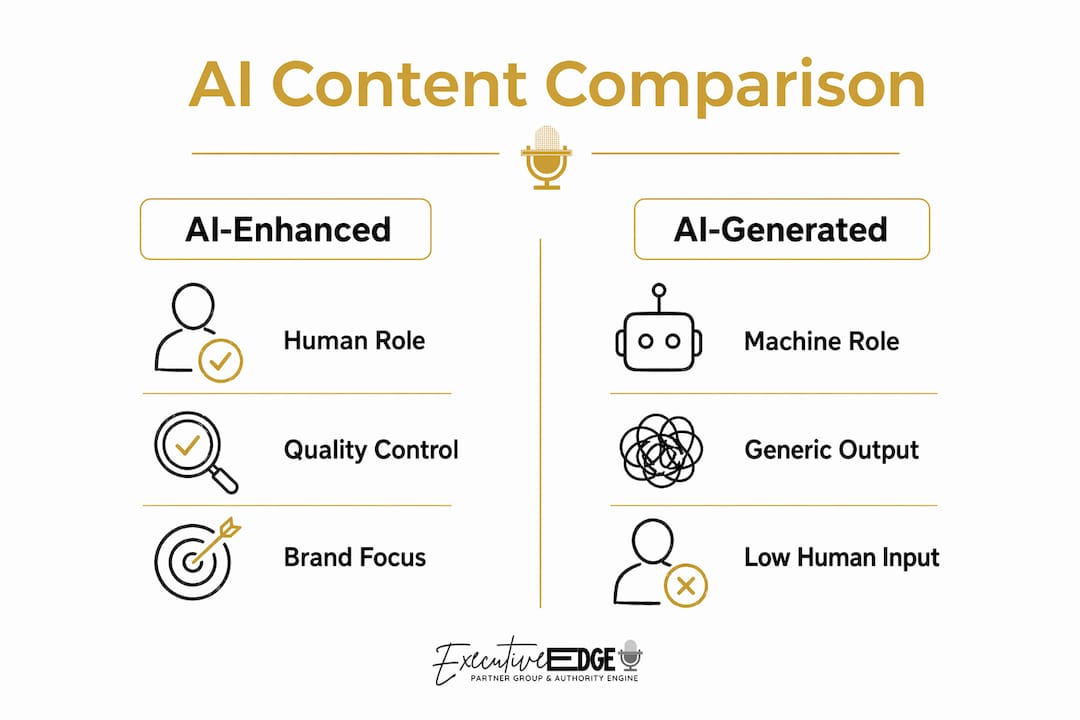 Infographic comparing AI-enhanced and AI-generated content
