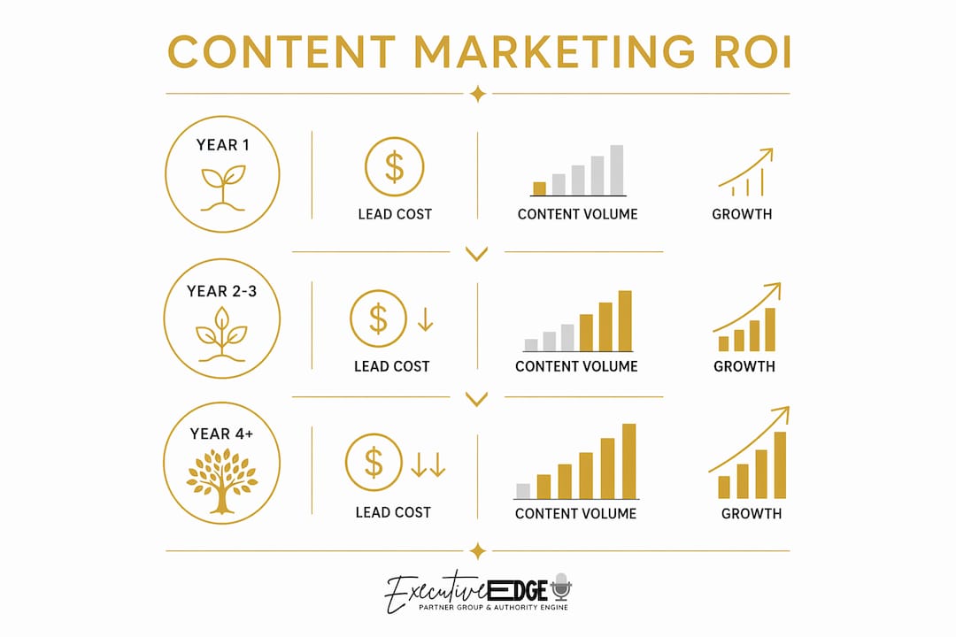 Infographic showing content marketing ROI timeline