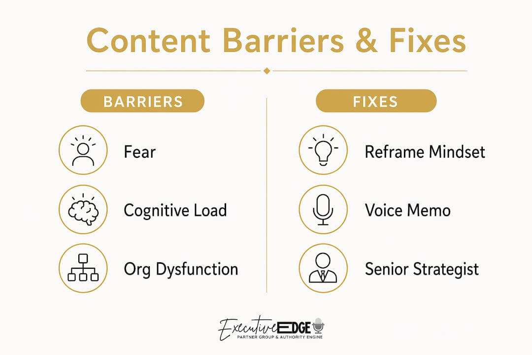 Infographic showing executive content barriers and solutions