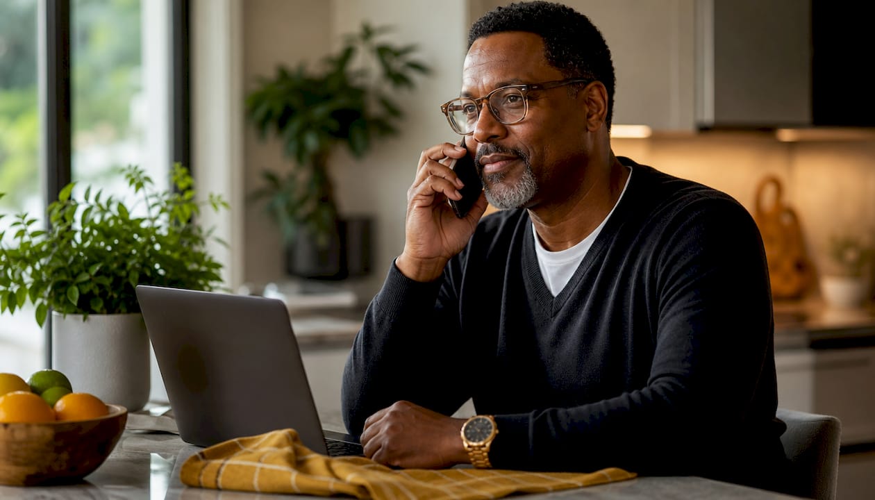 Business owner on phone demonstrating trust
