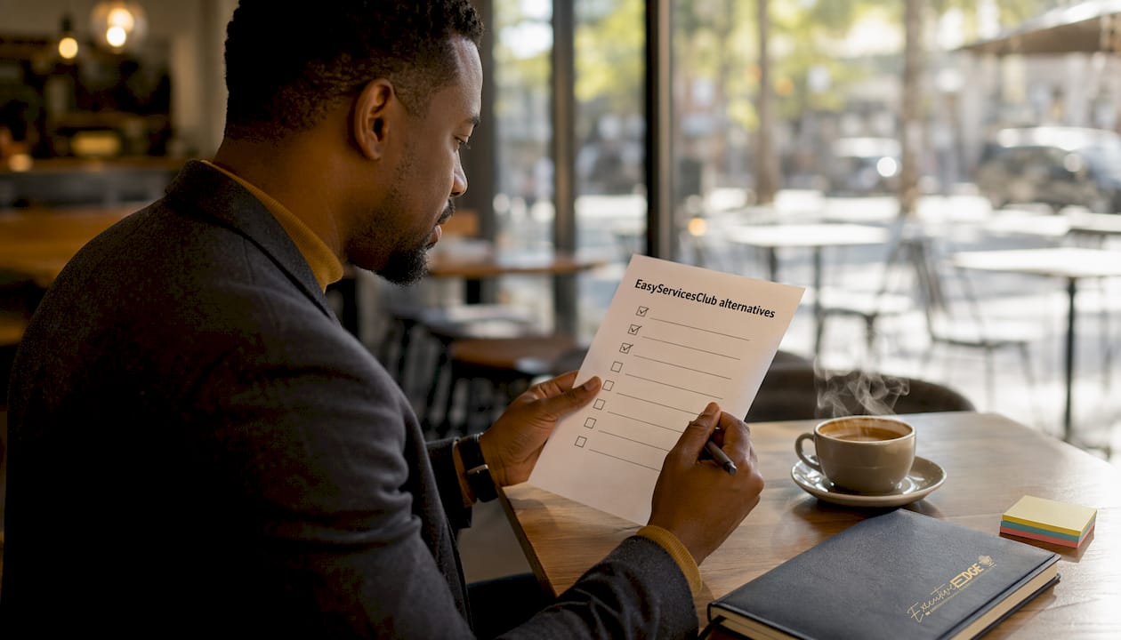 Consultant reviewing checklist for content platform alternatives