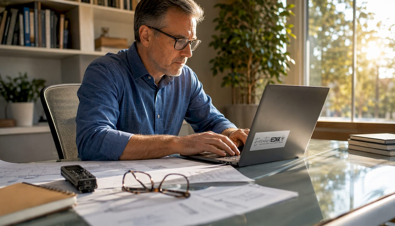 Man typing long-form research content