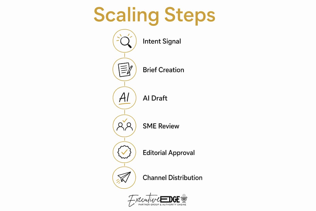 Infographic showing AI content scaling process steps
