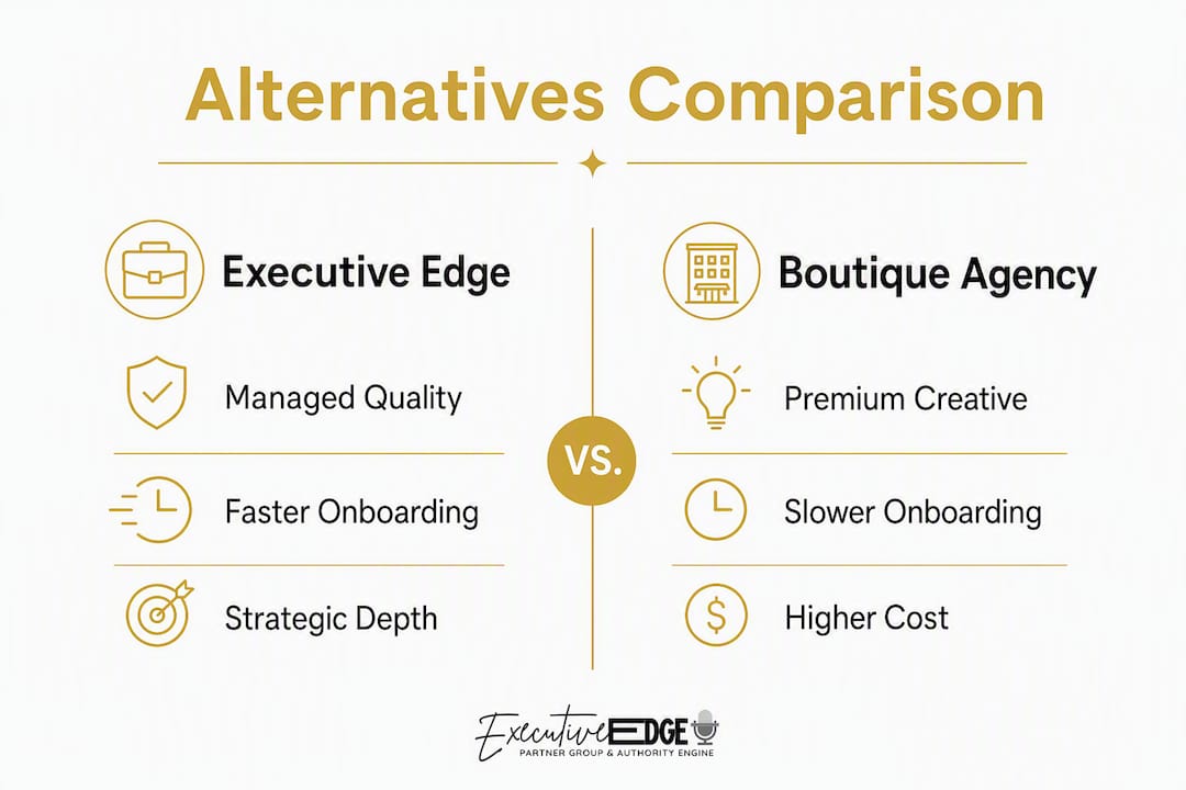 Comparison infographic of ExecutivePresence.io alternatives
