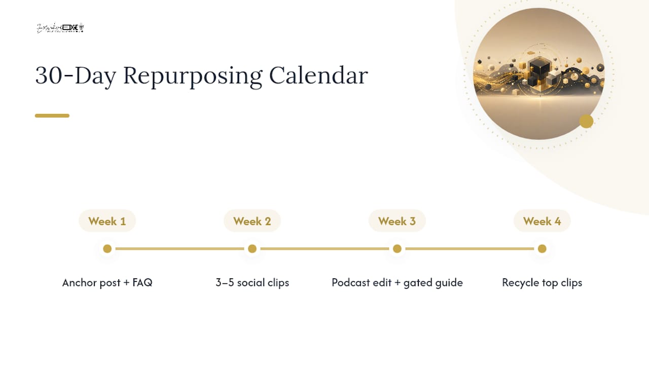 30-day webinar repurposing content calendar infographic