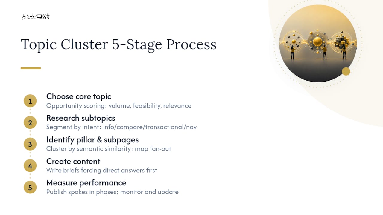 Five stages for creating a topic cluster