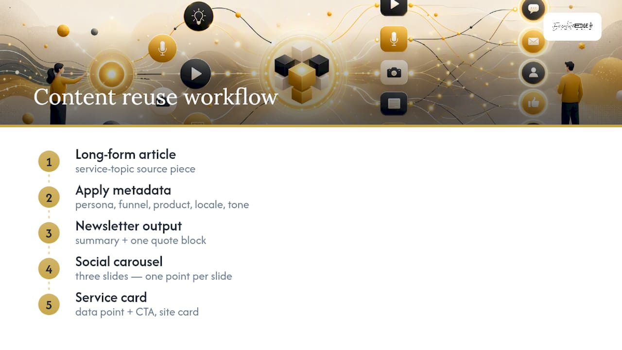 Content reuse workflow across three channels