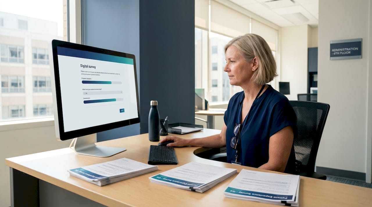 Administrator automating patient surveys in hospital office