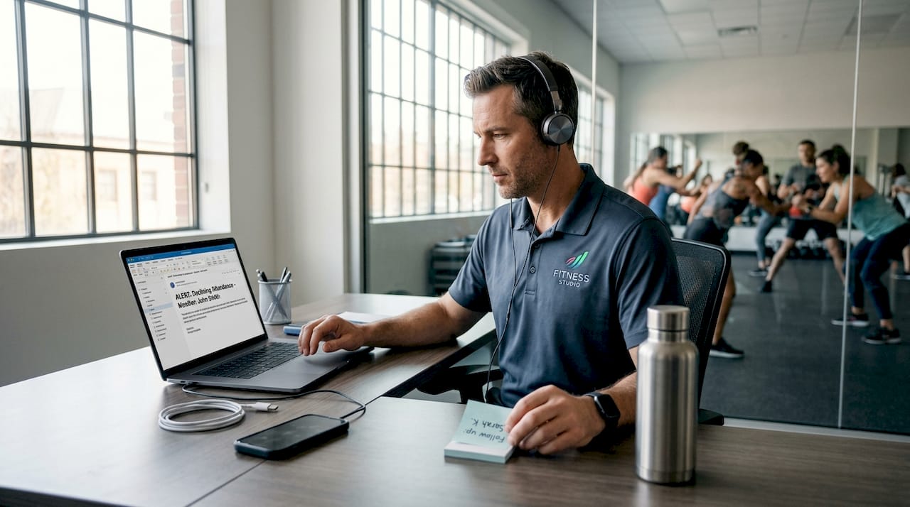 Manager reviews CRM member churn alert email