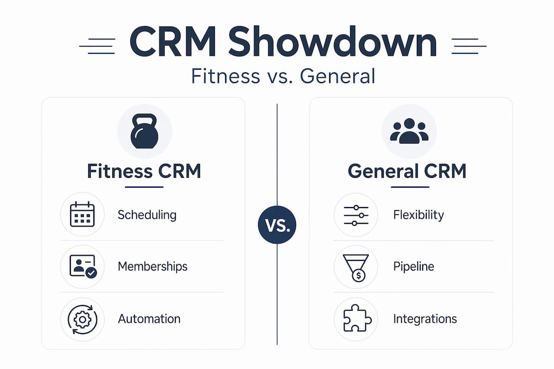 Infographic comparing fitness and general CRM features