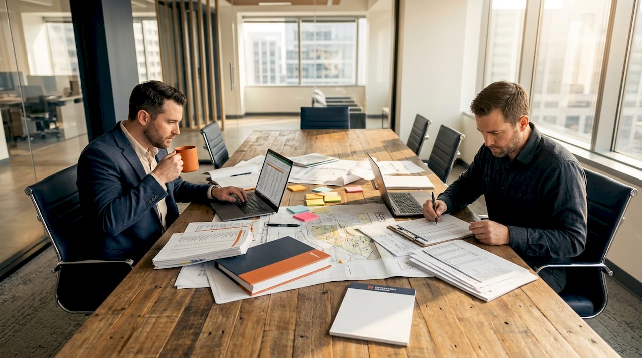 Estimators working with bids in boardroom setting