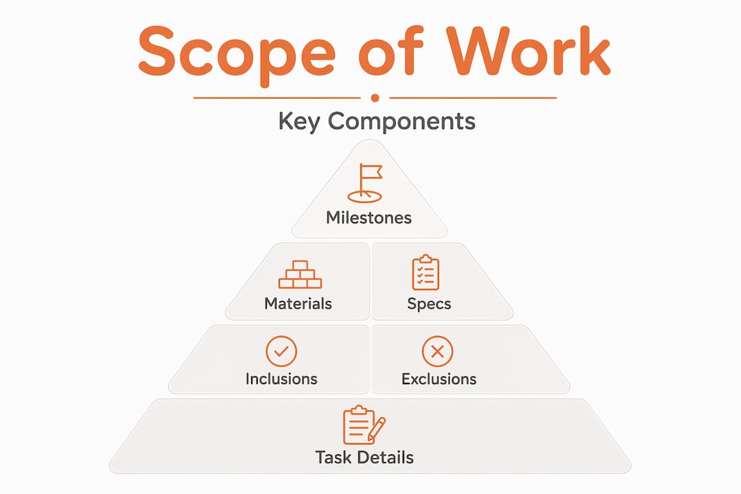 Hierarchy pyramid of scope of work key components Hierarchy pyramid of scope of work key components