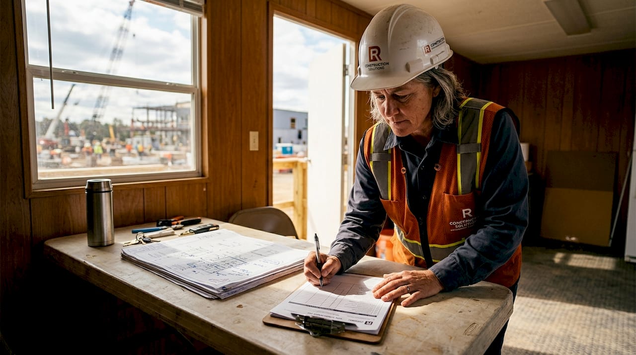 Superintendent signs paperwork at federal project site