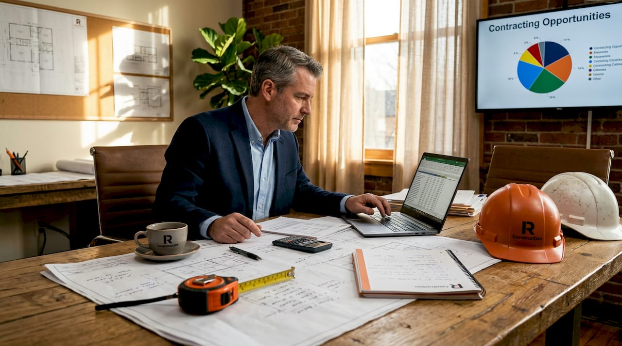 Project manager reviewing bids at office table