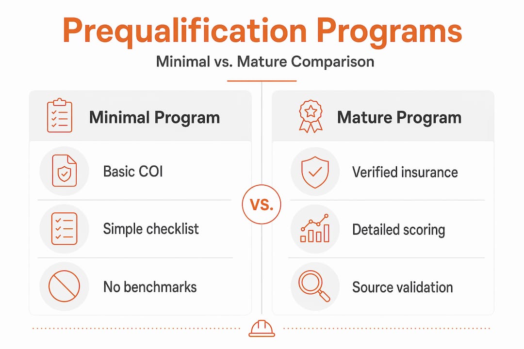 Infographic comparing minimal and mature prequalification programs
