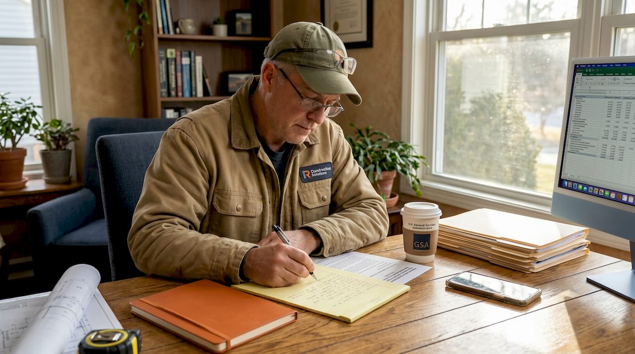 Contractor reading federal bidding documents