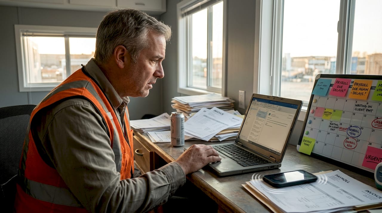 Superintendent checking emails for delayed payments