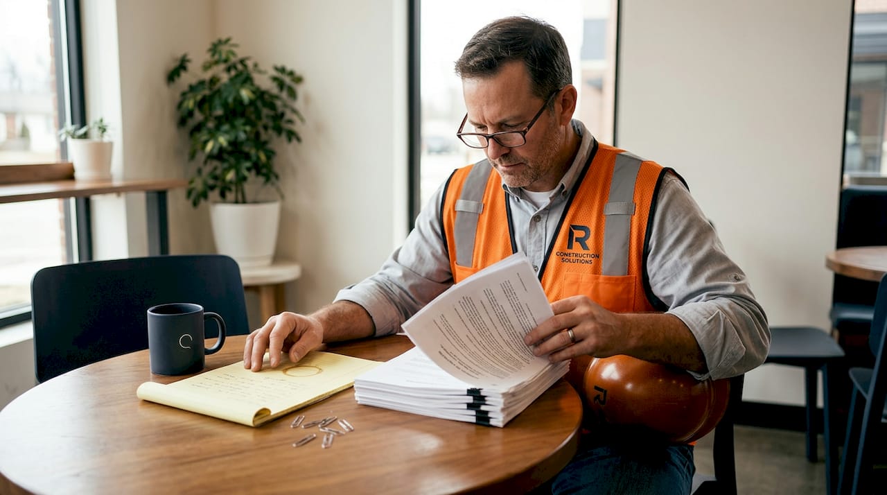 Contractor reviewing bid solicitation documents