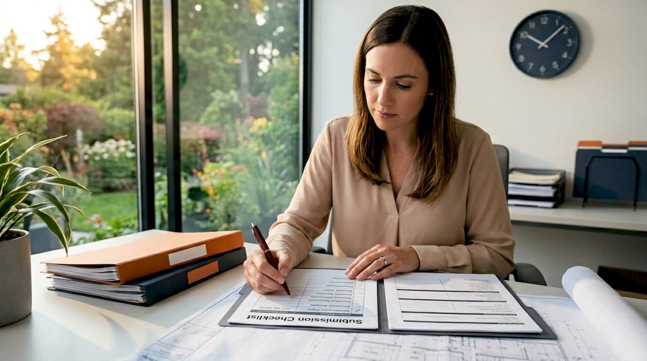 Project manager checking proposal compliance forms