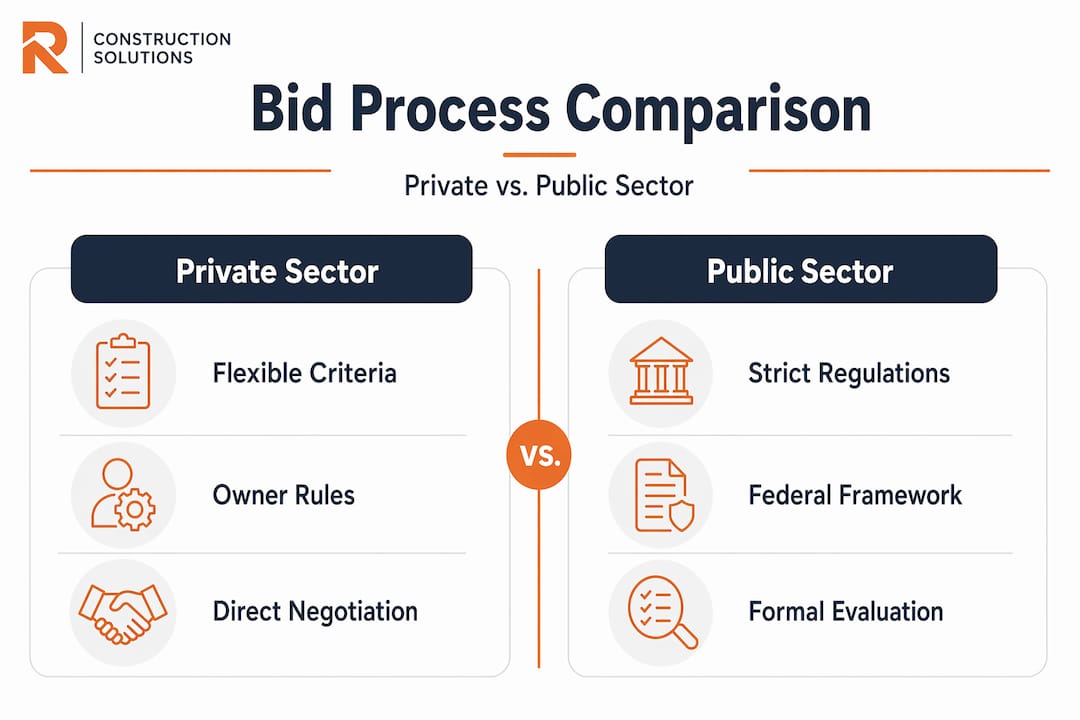 Infographic comparing private and public bid processes