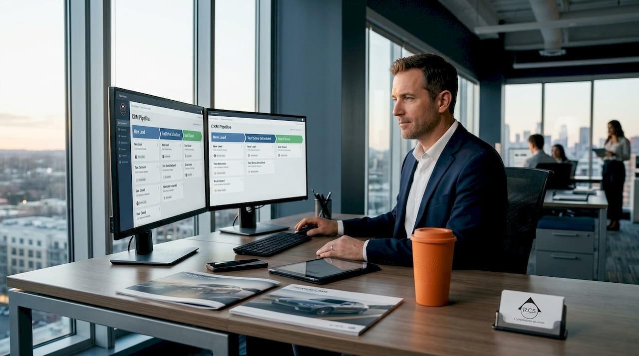 Sales manager reviewing CRM pipeline dashboard
