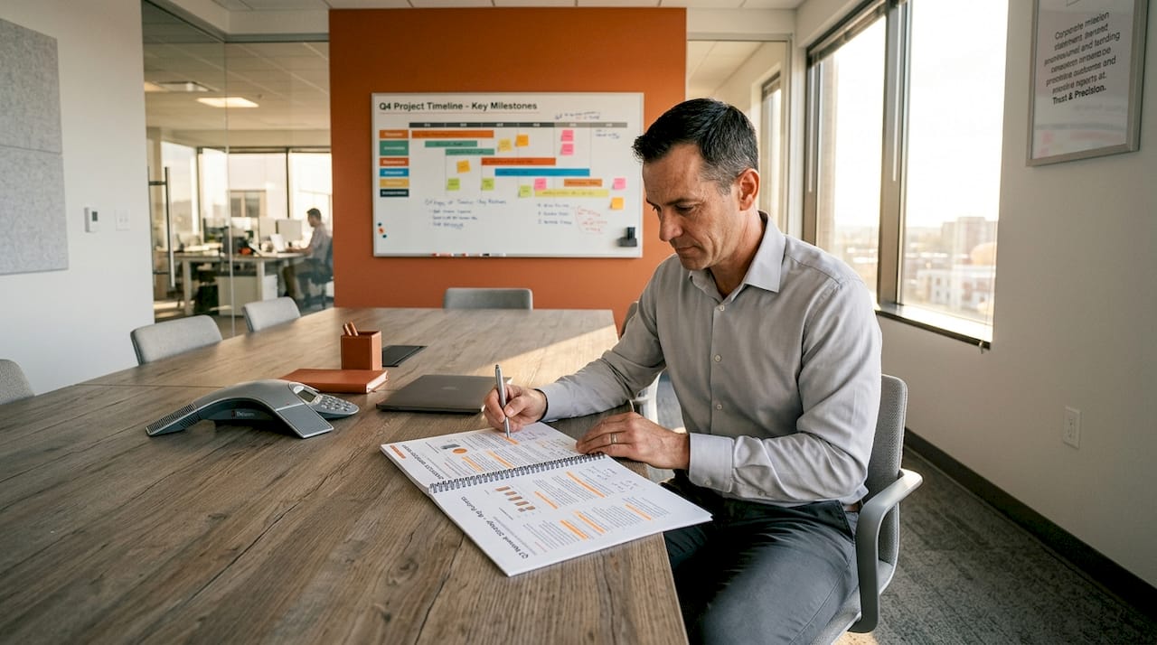 Material supplier reviewing contractor network strategy