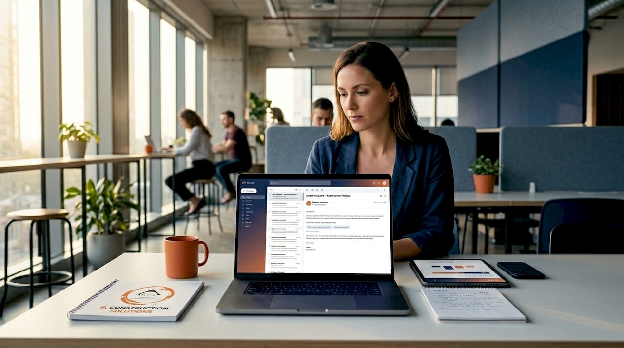 Professional reviewing client feedback on laptop