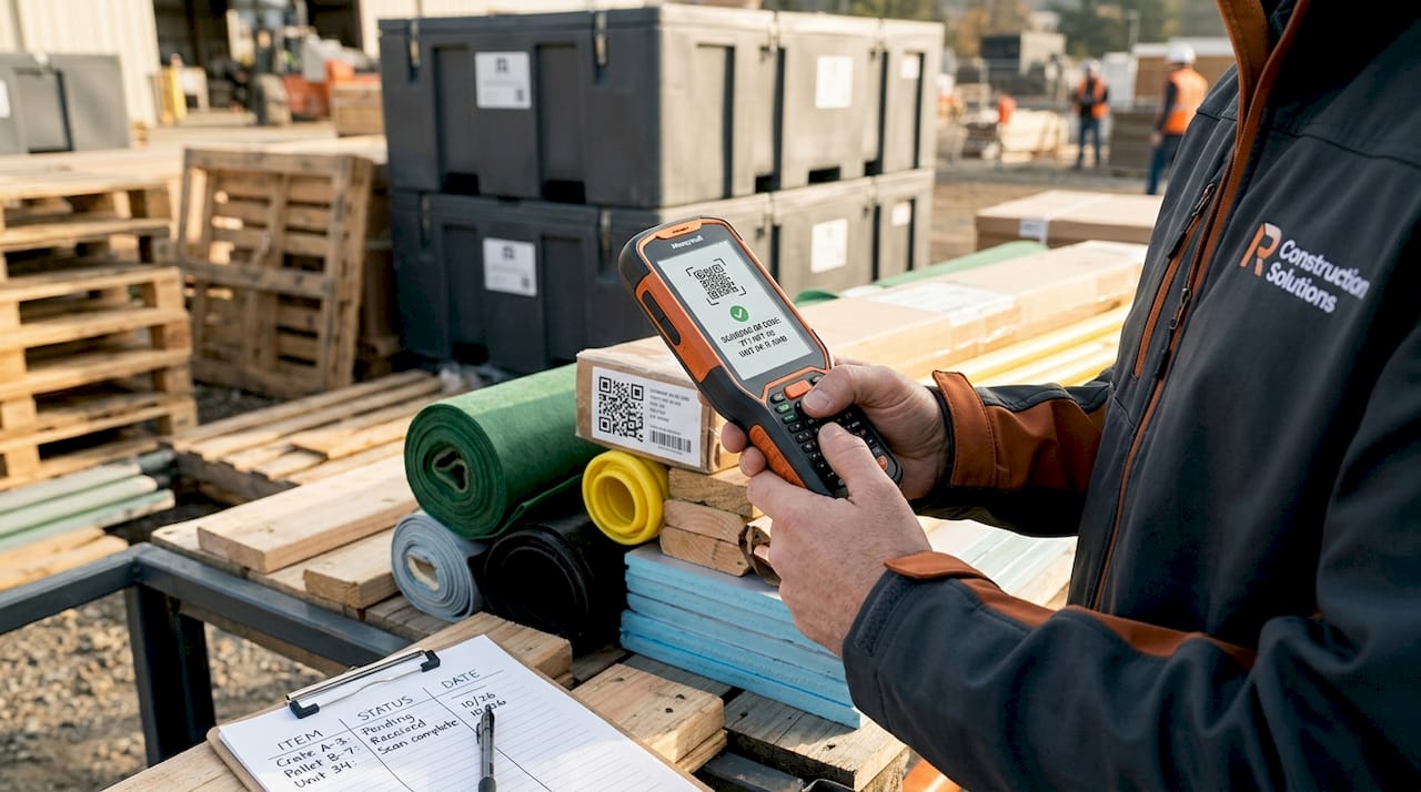 Hands using mobile scanner for material tracking