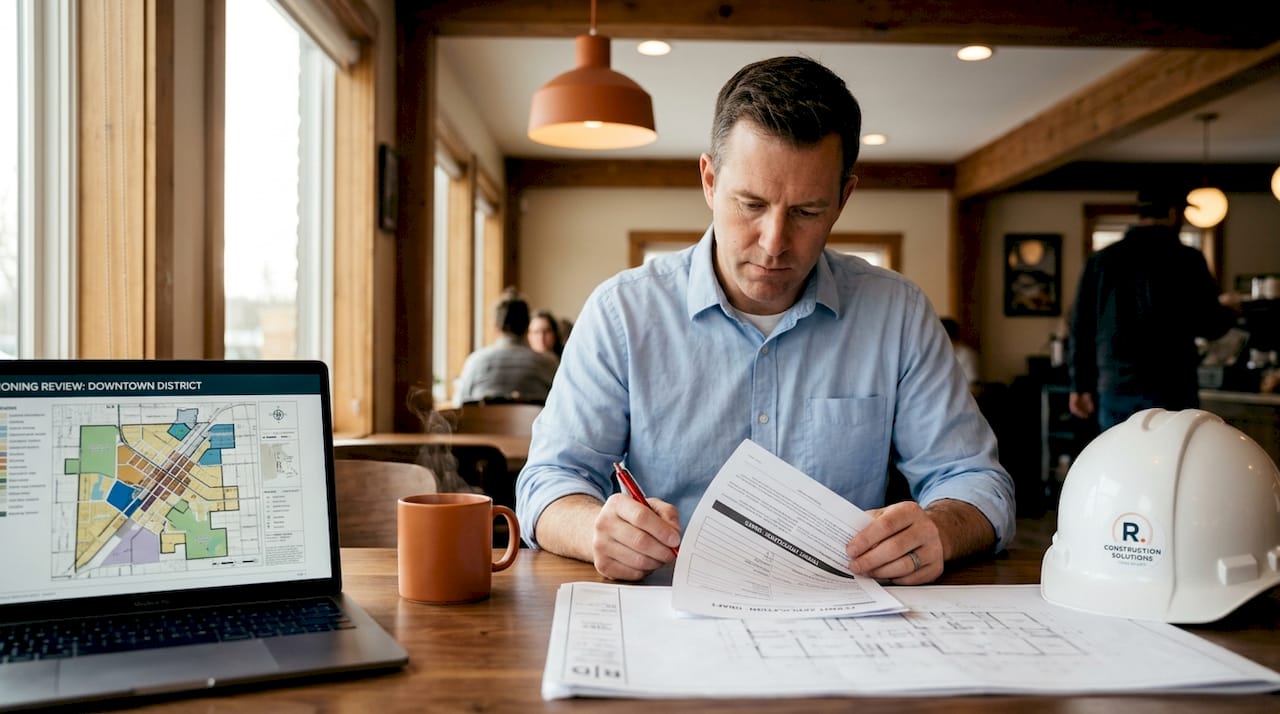 Project manager reviewing construction advocacy documents