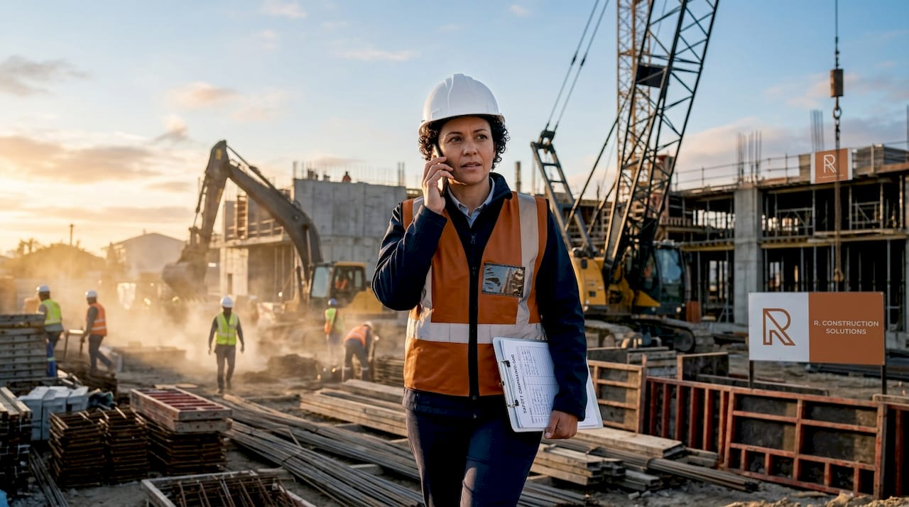 Operations manager on construction site coordinating work