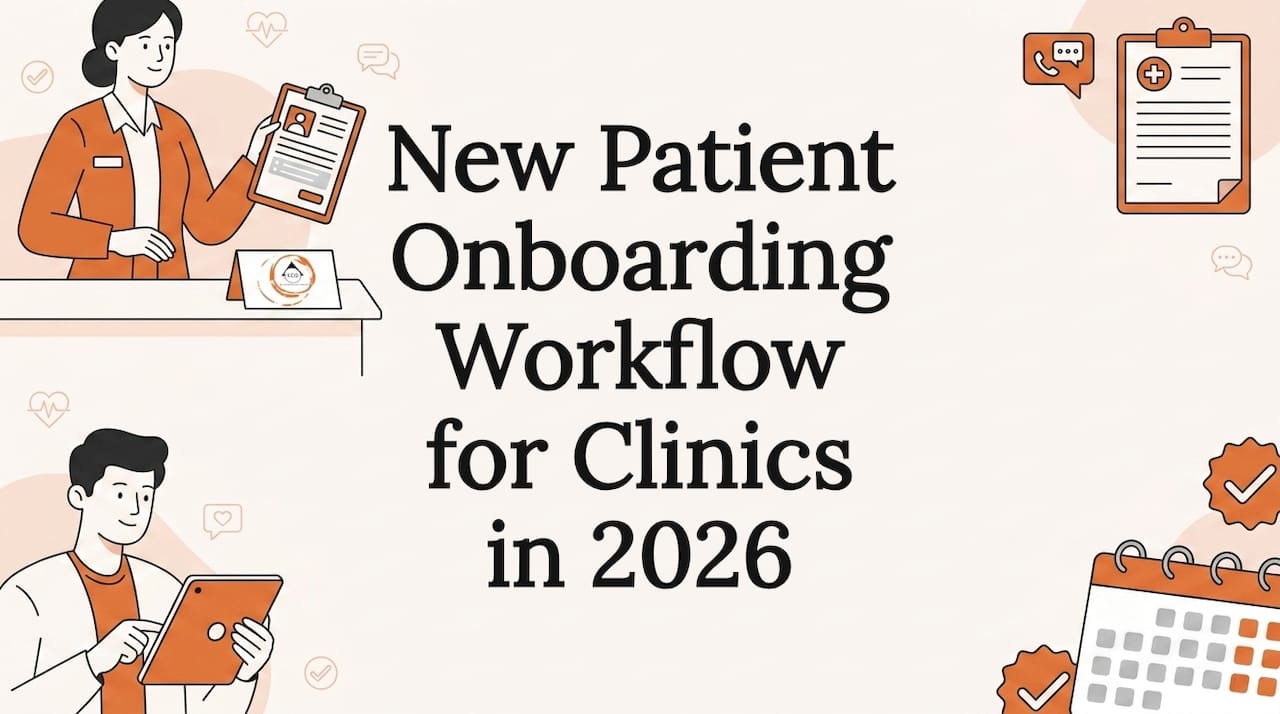 Decorative title card illustration of patient onboarding