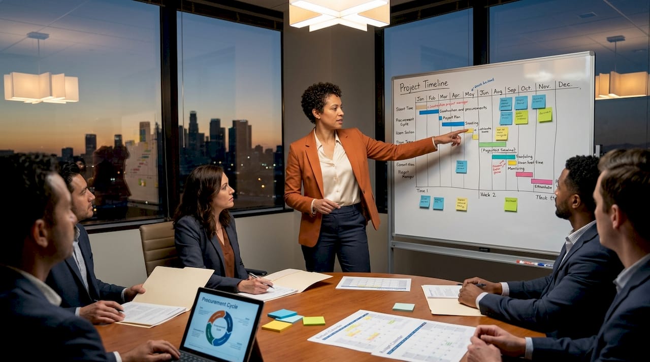 Project manager leading market research planning session