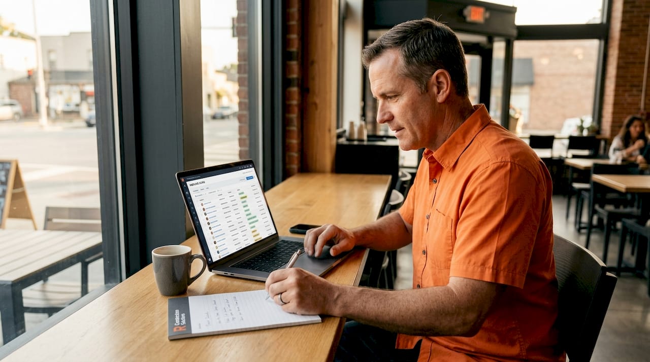 Contractor working on automated lead follow-up CRM