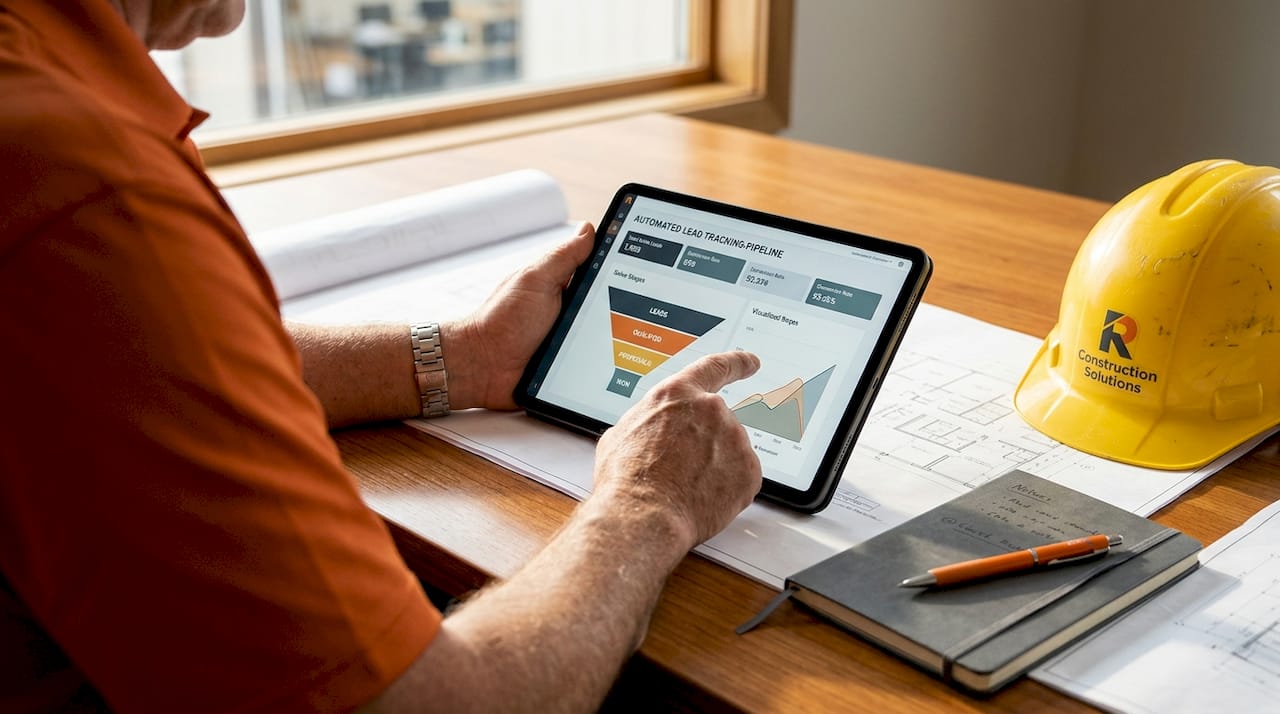 Tablet showing lead tracking pipeline dashboard
