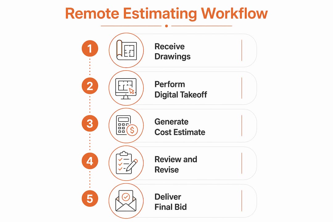 Infographic illustrating remote estimating workflow steps