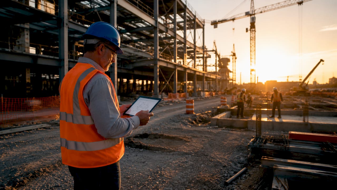 Consultant reviewing construction site data