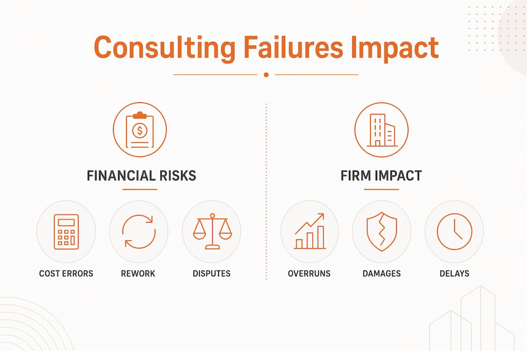 Infographic illustrating financial impacts of consulting failures in construction