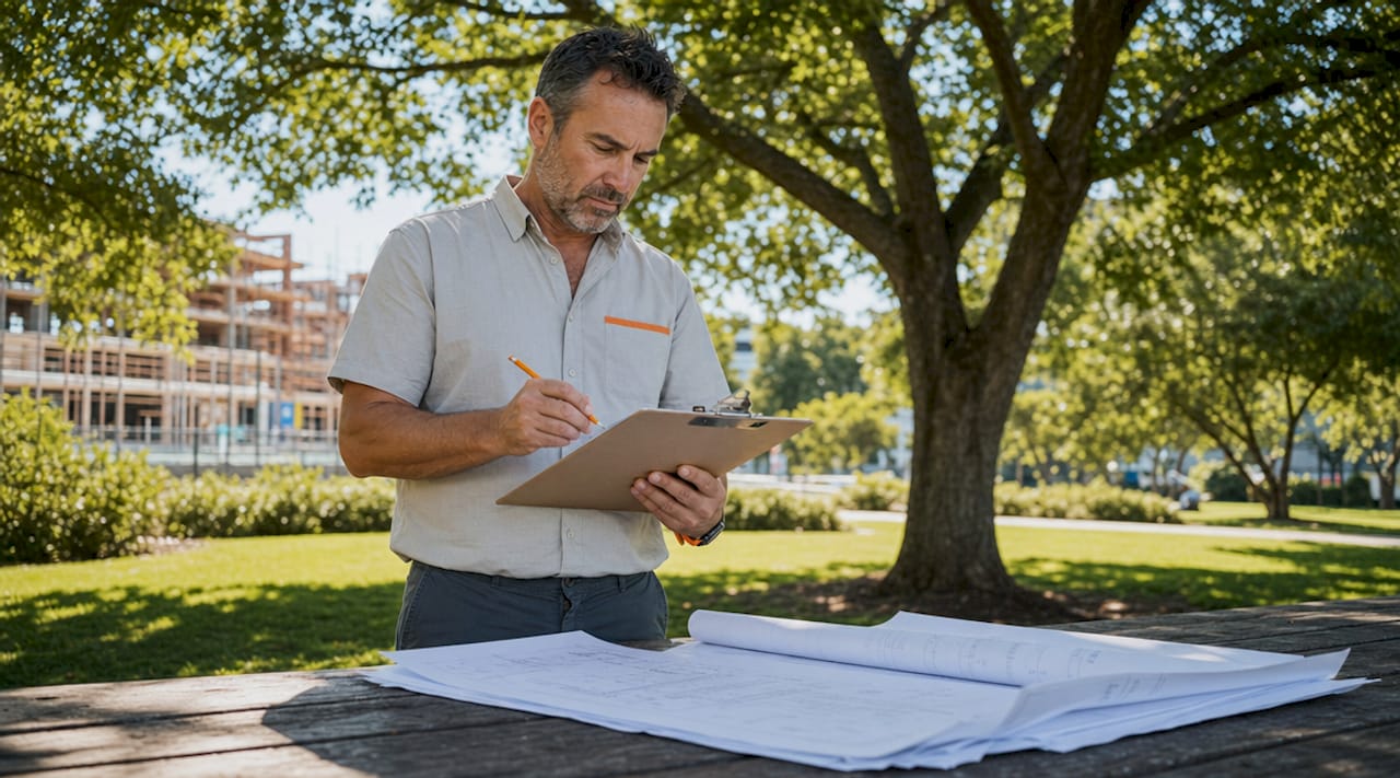 Construction project manager completing workflow checklist