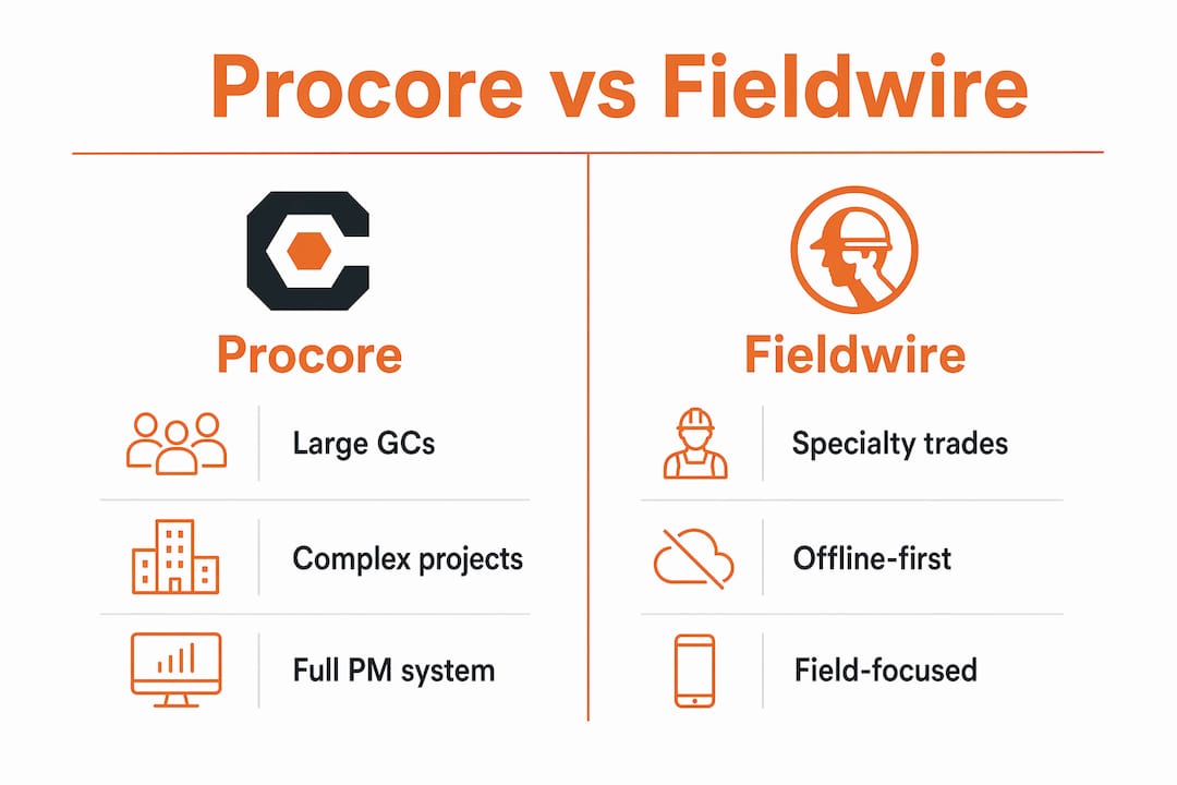 Infographic comparing Procore and Fieldwire software features