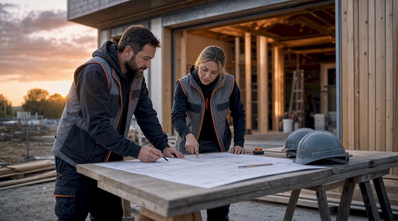 Electrician and carpenter coordinate onsite work
