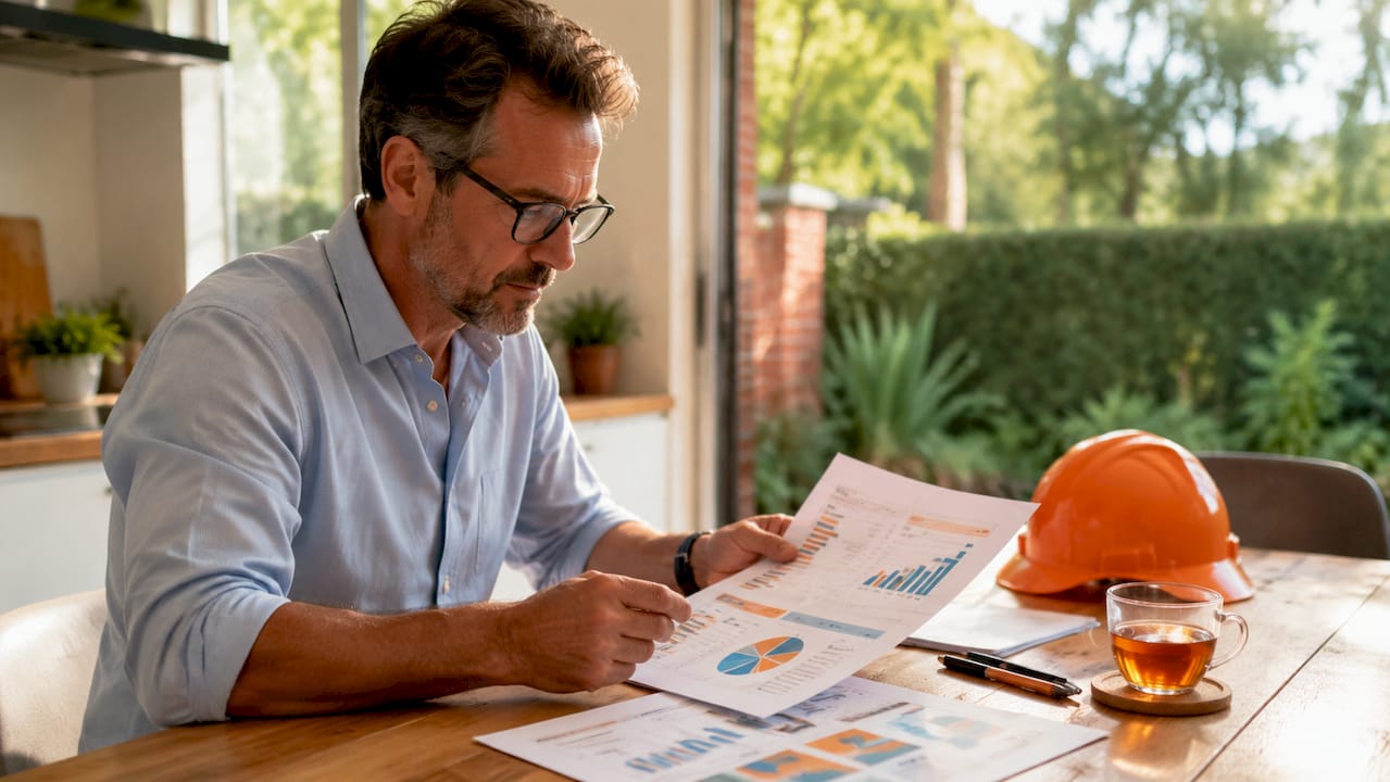 Project manager reviewing construction reports