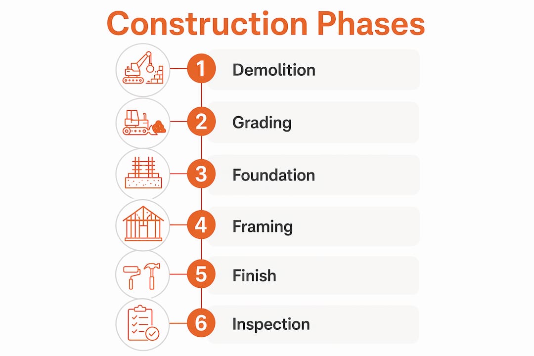 Infographic illustrating typical San Jose construction phases