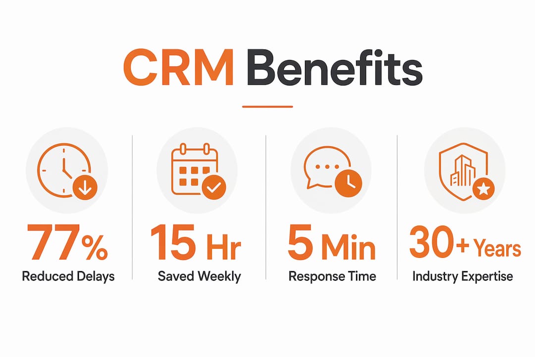 Infographic showing key construction CRM benefits